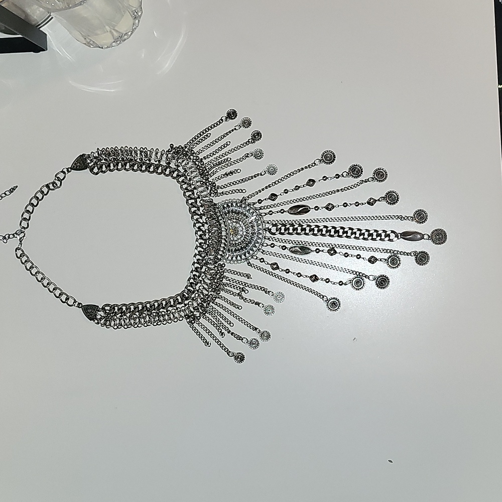 Anthropologie Bohemian shaman queen silver statement  necklace